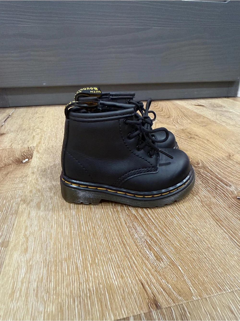 Blank NYC Kids Black Ankle Boots with Yellow Stitching